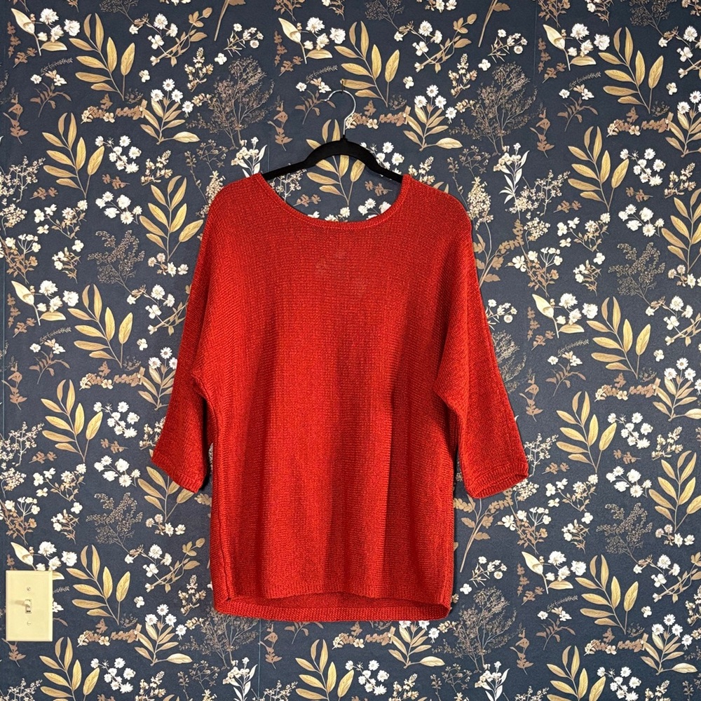 Chico's Vibrant Red Orange Cross Back Knit Crew Neck Sweater Size 2 or L